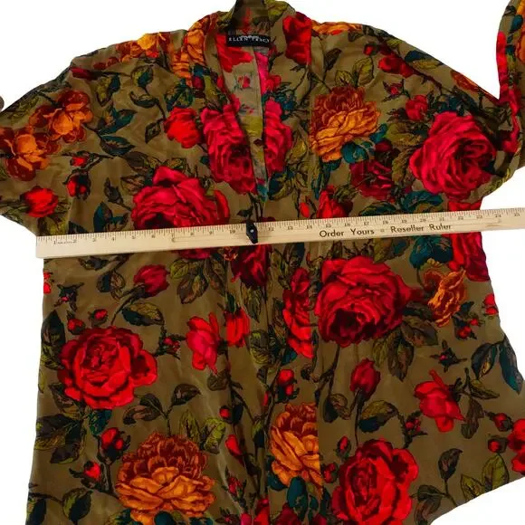 Vintage Ellen Tracy Silk Floral Open Front Blouse Hong Kong Women’s 10 - Picture 6 of 7